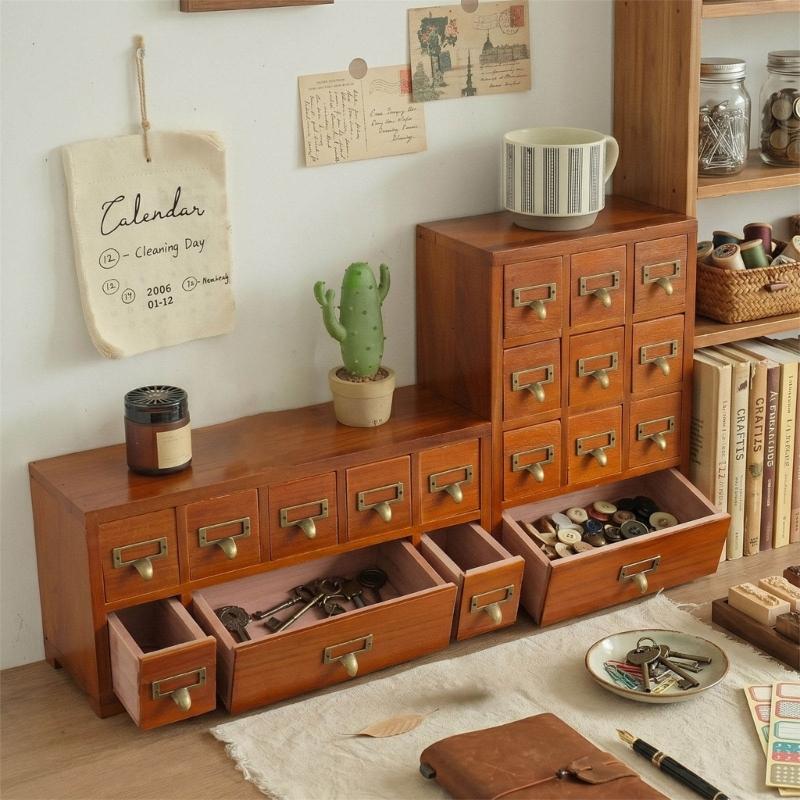 Holzaufbewahrungsbox mit 9 Schubladen für Homeoffice und Bastelzimmer Platzsparende Schreibtischorganizer