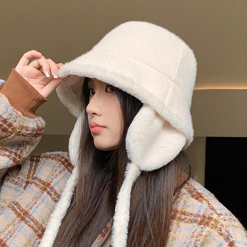 Velvet Thickened Warm Fisherman Hat Outdoor Cycling Windproof Ear Protection Hat Japanese Casual Big Head Bucket Hat