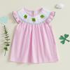 Kleinkind Mädchen Frühling Sommer Kleid Shamrock Stickerei Ärmellos Rundhals Gestreift A-Linien Kleid