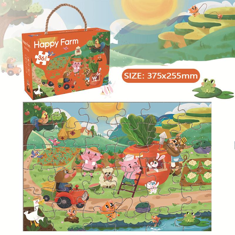 36pcs Carrying Jigsaw Puzzle Children Paper Large Pieces Puzzle Enlightenment Gift 3-6 Years Old Baby Toys Toddler Puzzle