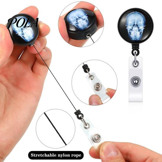 Nurse ID Holder Radiology Badge Reel, Retractable Skeleton with Clip, Chest Anatomy Reel Skull Bones Patterns Name Card for Doctor Cards