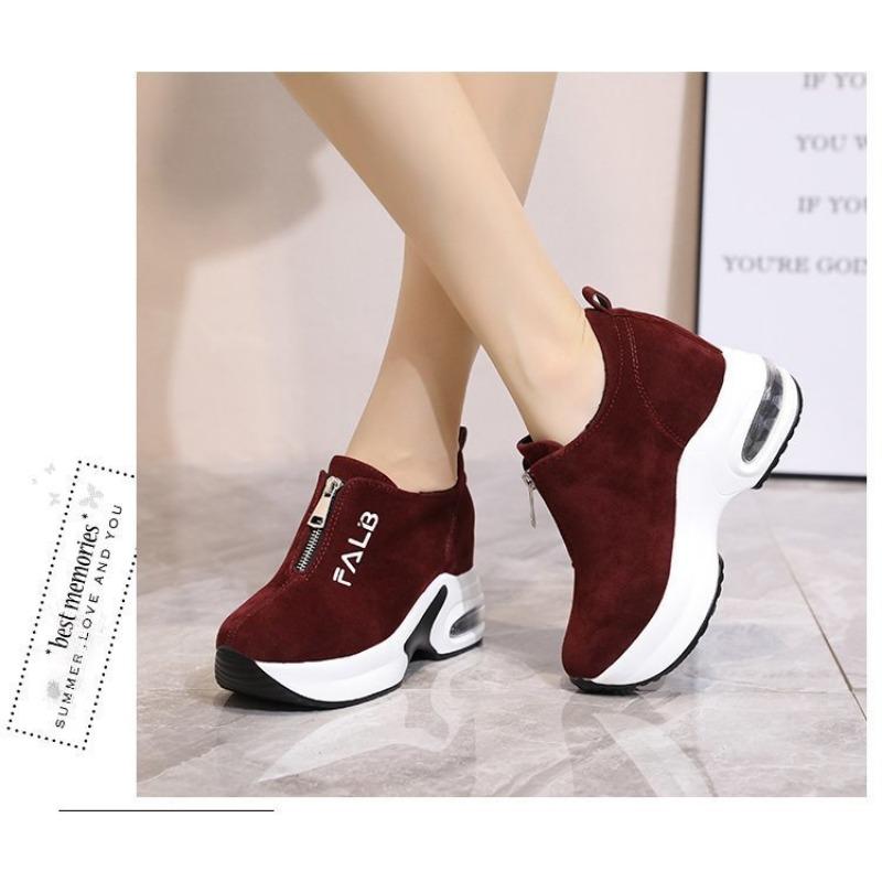 Women's Casual Shoes Autumn New Korean Version Height-increasing Thick-soled Zipper Suede Women's Shoes Fashion Sneakers