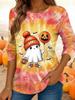 2025 Women Casual Long Sleeve Tops Graphic Halloween Pumpkin Tee Shirts Blouse Crewneck Fall Winter Streetwear Style Pullover