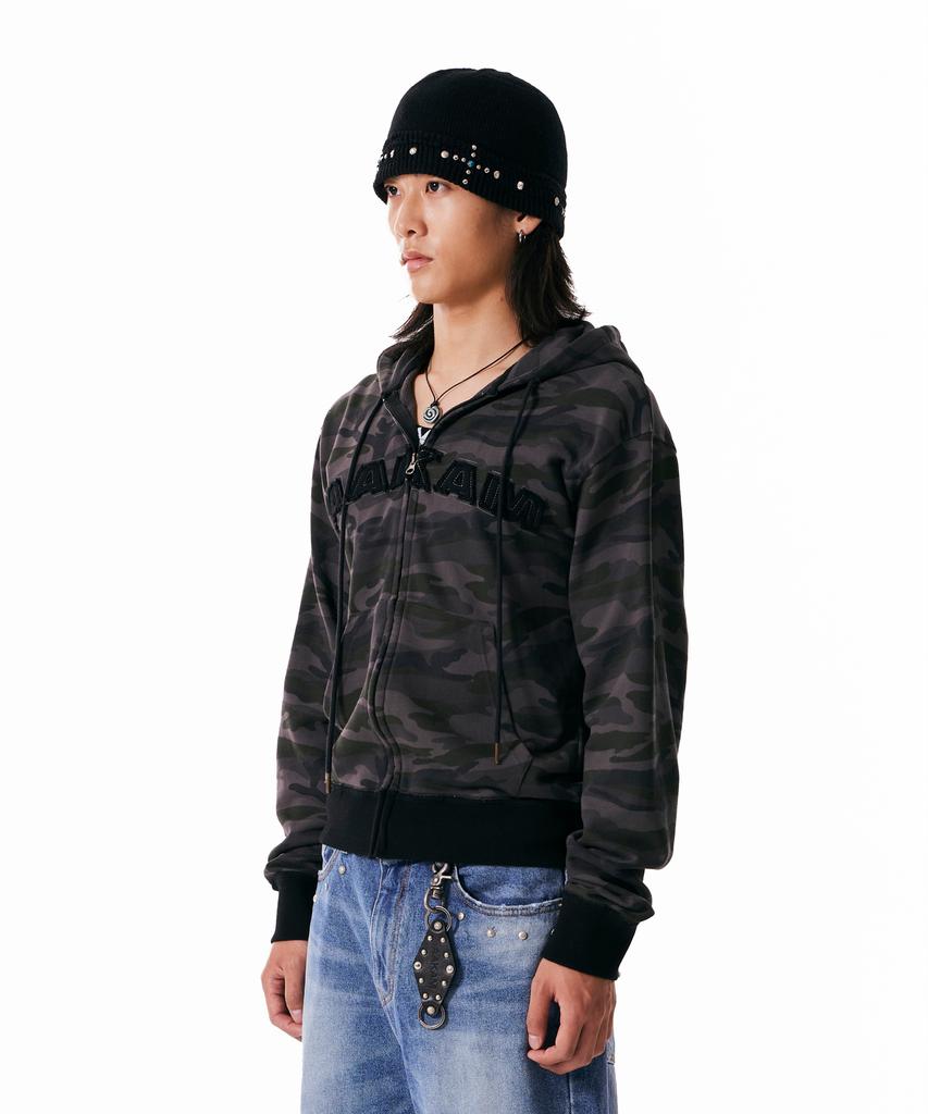 Aakam Contrast Logo Zip-Up Hoodie (Black)