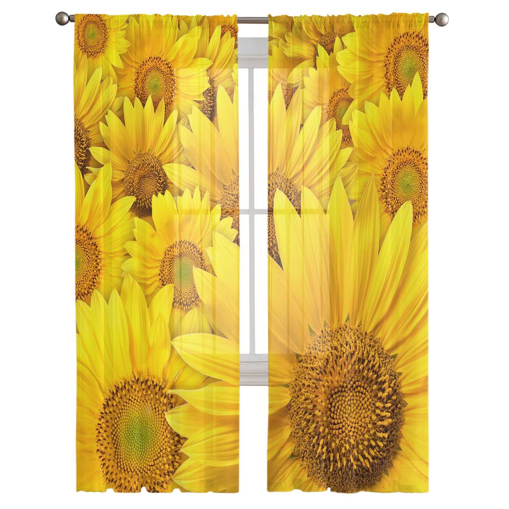 Sonnenblumenblüten Gelbe Blume Tüll Transparente Fenstervorhänge für Wohnzimmer Küche Kinder Schlafzimmer Voile Hängevorhang
