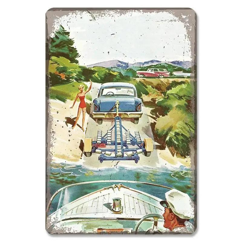 Vintage Dad's Car Bus Poster Retro Metal Plaque Signs Grand Prix Automobile Metal Tin Plate Garage Bar Pub Club Home Wall Decor