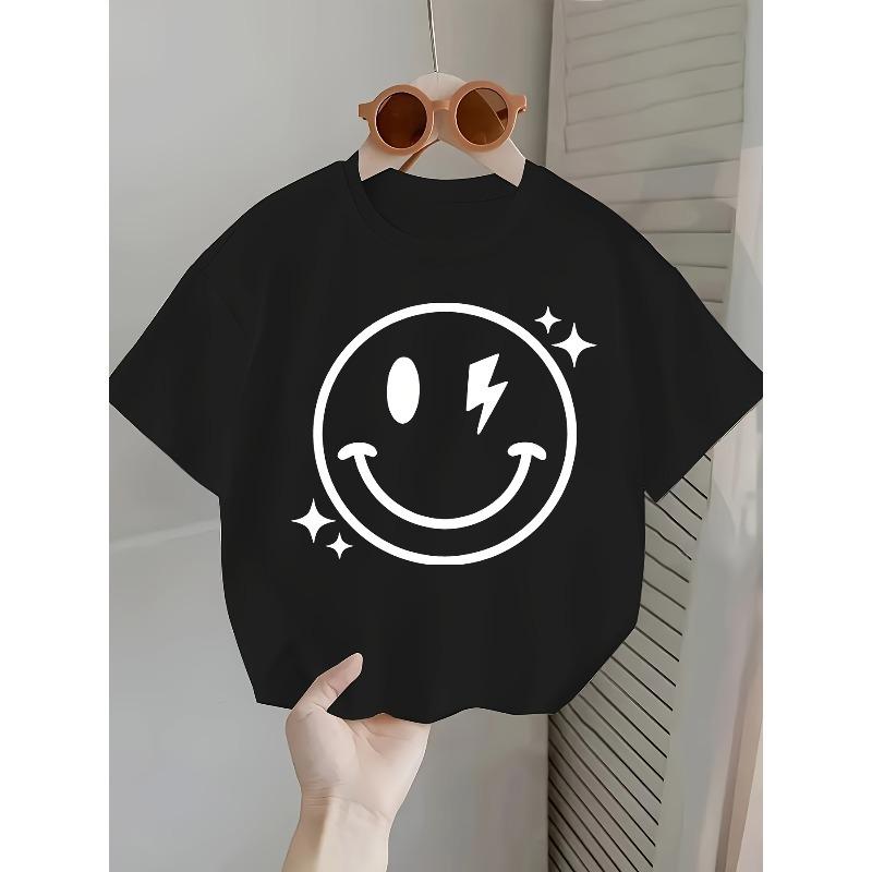 European sizes Boys Infant Toddler Cute Cool Cartoon Print Letter T-Shirt - Soft Breathable Round Neck Short Sleeve Tee, Summer Casual Comfortable