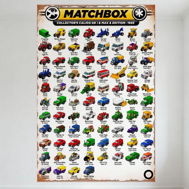 Catalogo Collezionista Matchbox 1965 6 & Edizione Max Latta Metallica Segno Vintage Veicoli Giocattolo Design a Griglia per Decorazione Parete Casa Ma