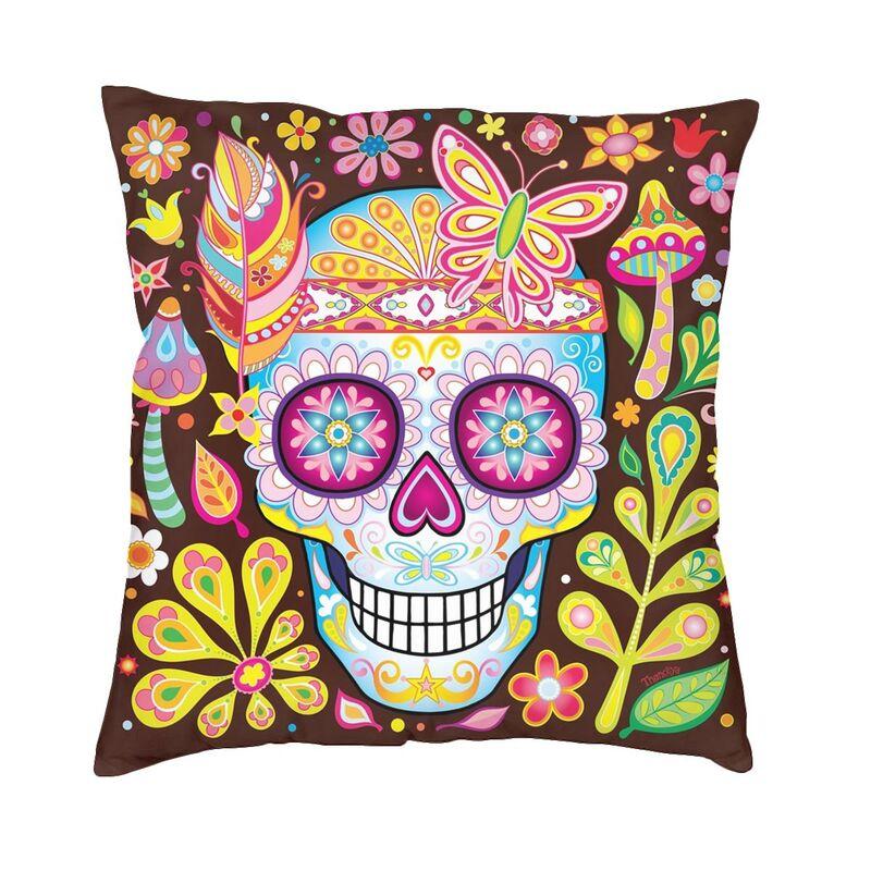 Day Of The Dead Sugar Skull Square Pillowcover Decoration Cushion Cover Throw Pillow for Sofa Doublesided Printing