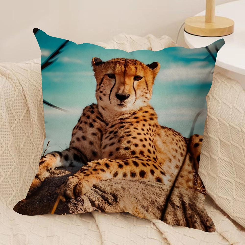 Cool Leopard Cushion Cover Soft Plush Fabric Double-Sided Printed Sofa Cushion Cover For All Seasons Home Decor Gift