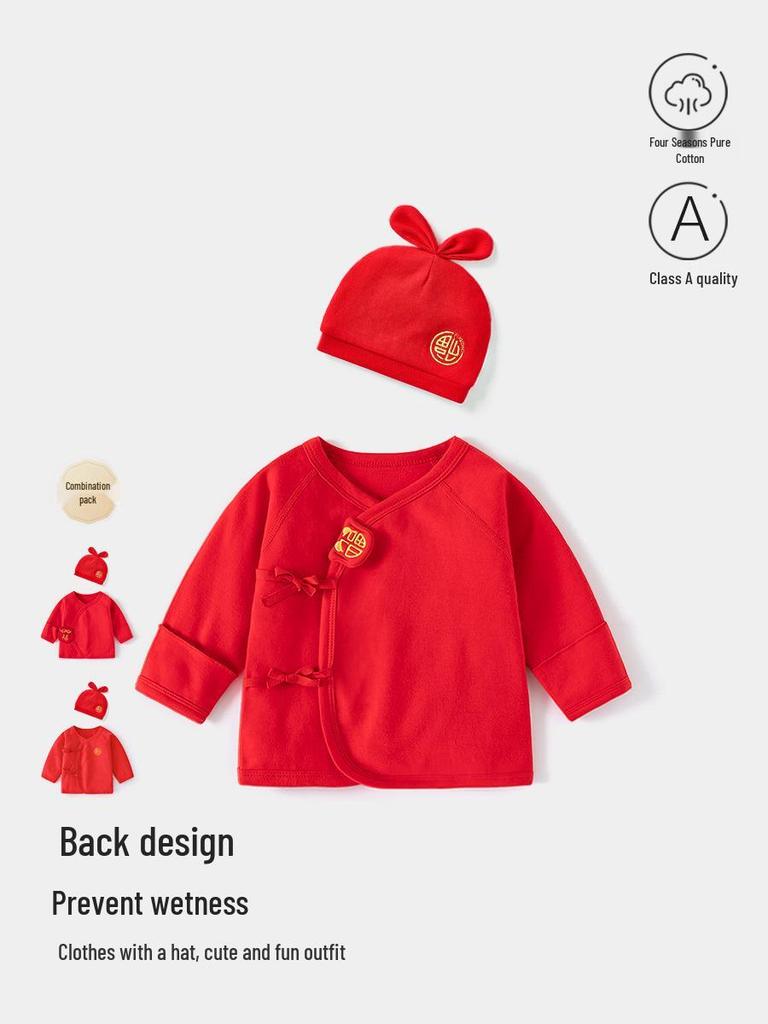 Unisex Baby Cotton Half-Sleeve Top & Hat Set - Newborn, Tagless, All-Season