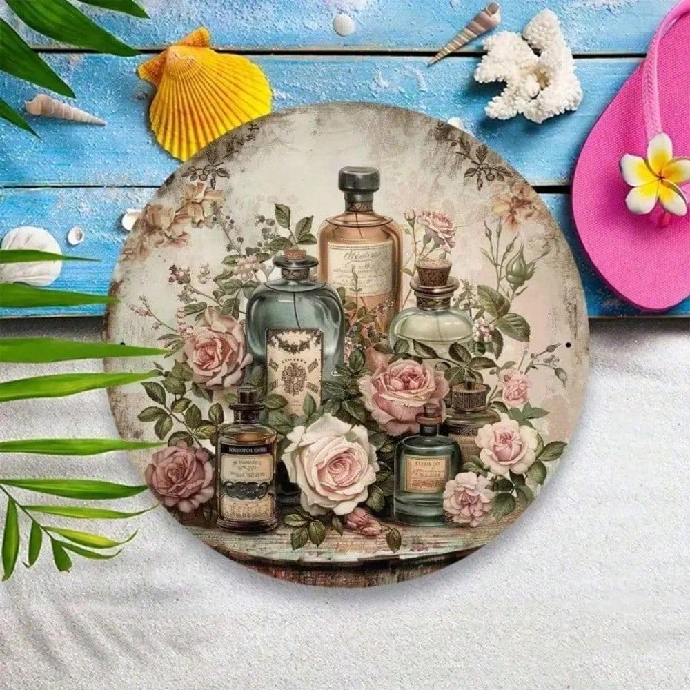 Vintage Round Metal Wall Art Floral Plaque Home Decor 7.87 Inch
