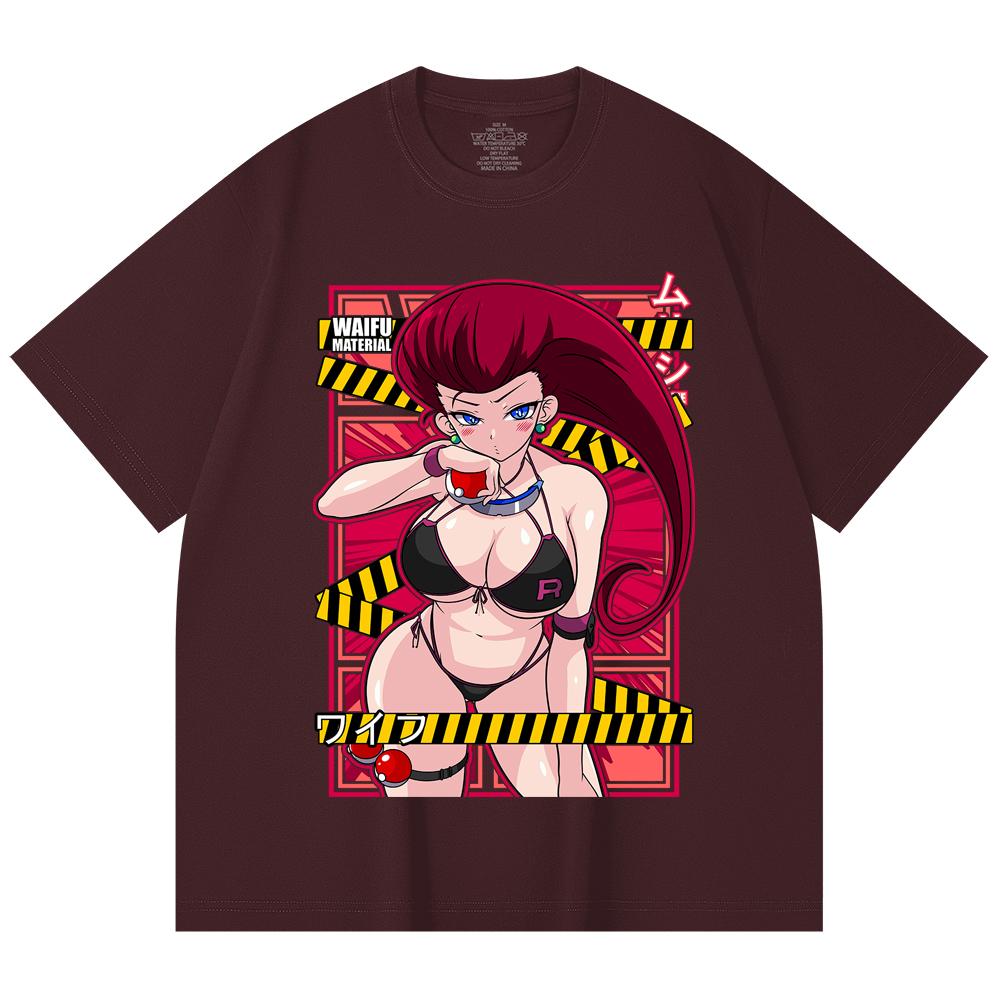 

230 Gsm 100% Cotton Pokemon V14 Jessie Waifu Print Unisex Heavy Cotton T Shirt 2XL вина червоного кольору