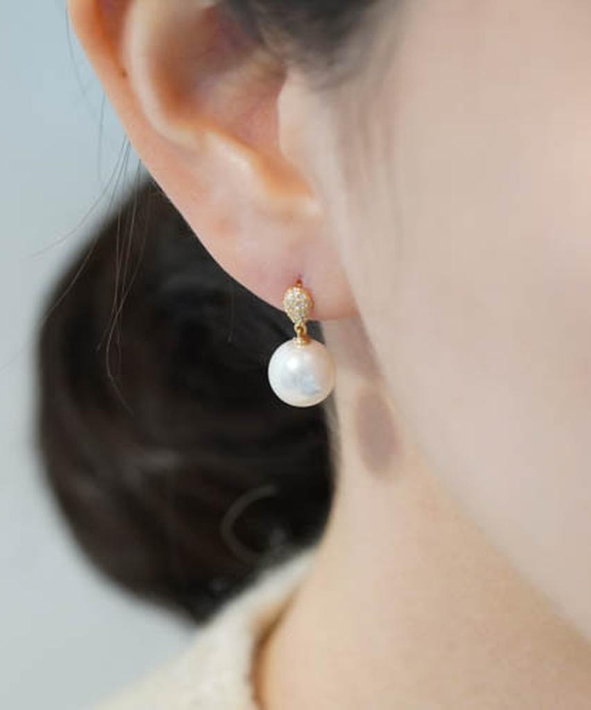 Alleun Silver 925 Cubic Teardrop Pearl Earrings Bold Mini