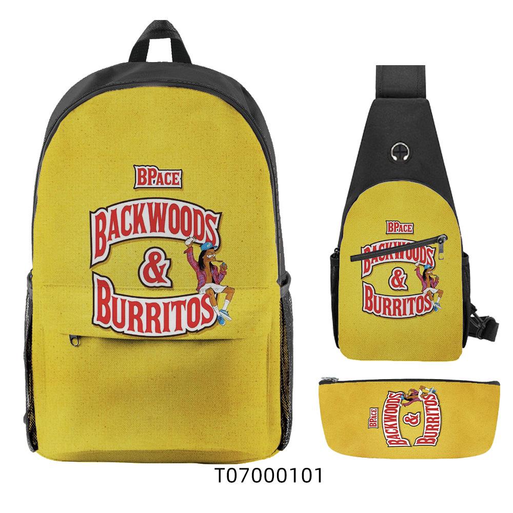 Popular Backwoods Cigar 3D Backpack Campus Student Backpack Travel Bag Three-piece set