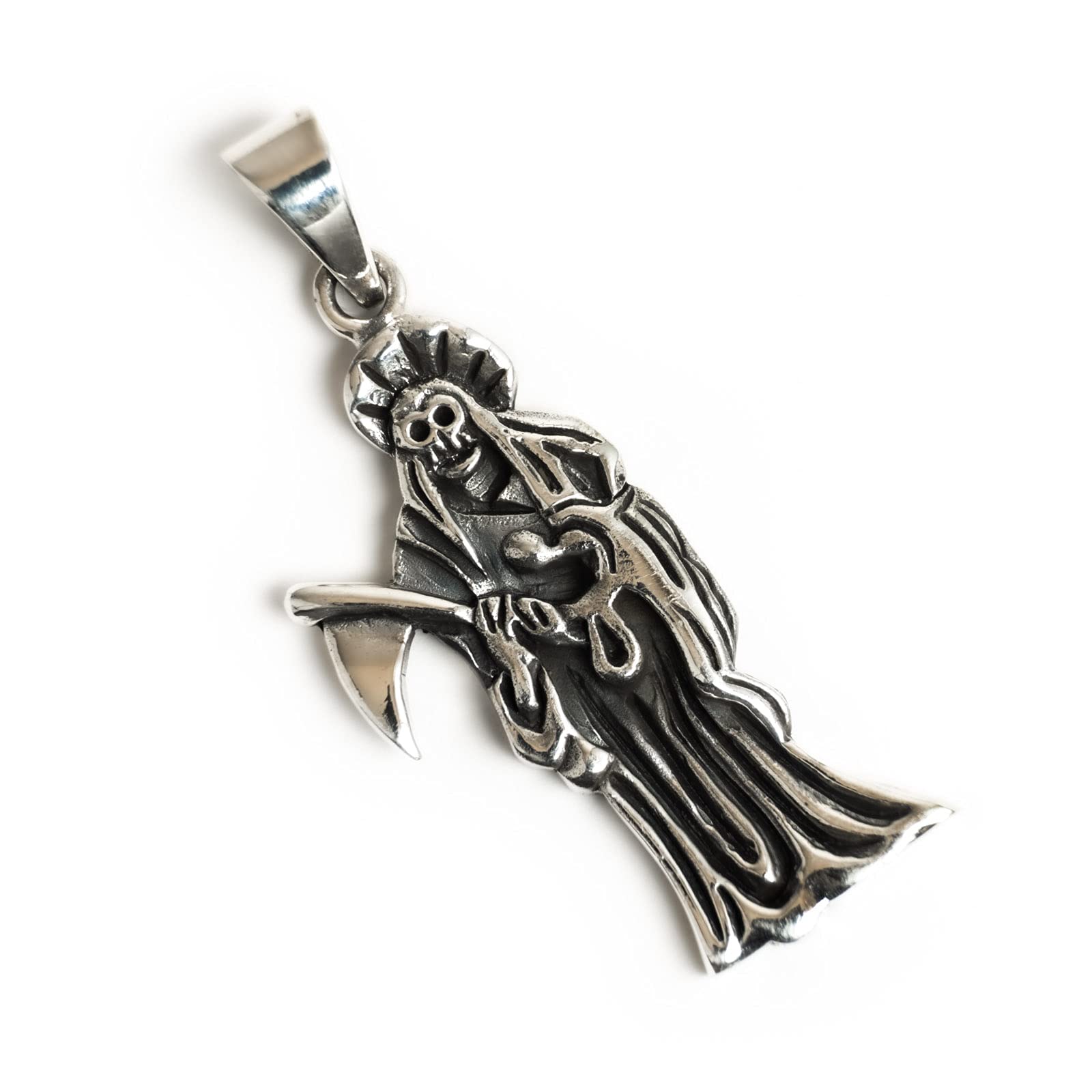 Mexican Skull Santa Muerte Skeleton Skull Pendant Sterling Silver 925