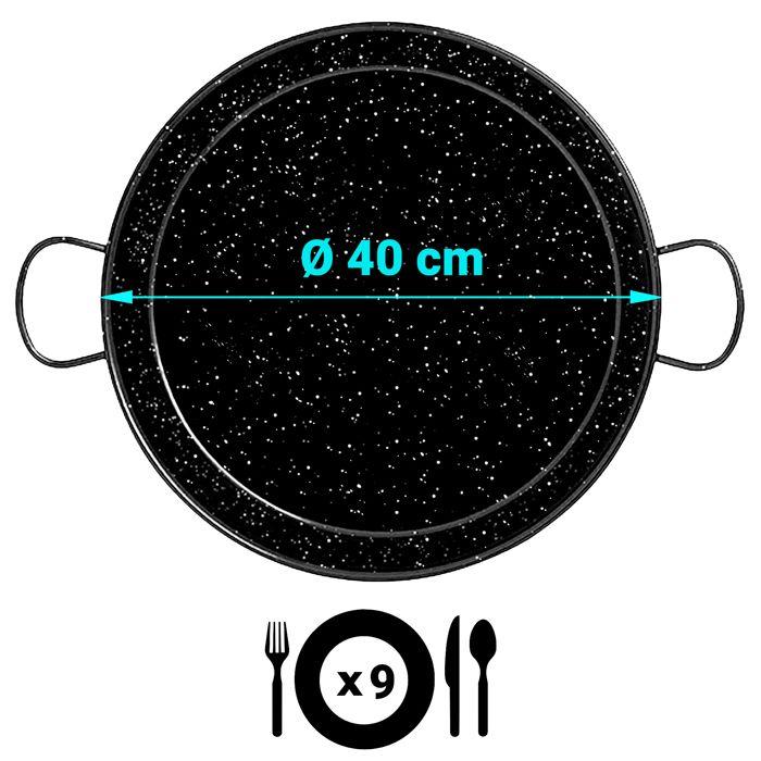 Induction Paella Pan 40 Cm, Enameled Steel, for 9 Portions of Paella Briebe Levante Black
