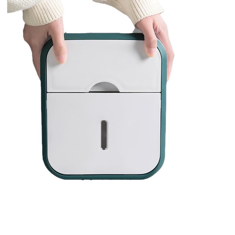 Wall-Mounted Waterproof Toilet Paper Holder & Storage Rack, Punch-Free Installation.