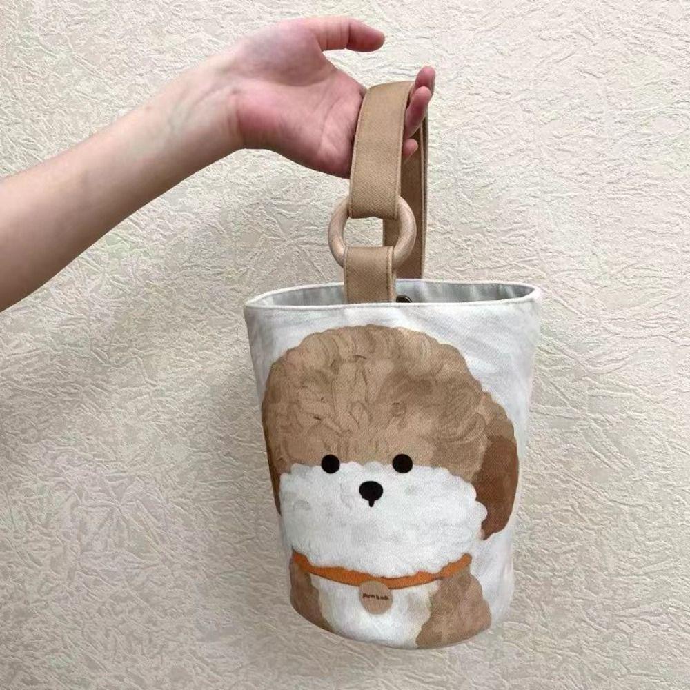 Large Capacity Canvas Handbag Puppy Mummy Bag Sweet Retro Bear Bucket Bag  Girls