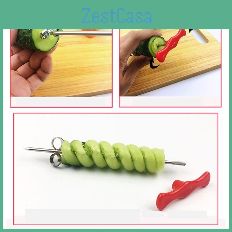 Multifunctional Vegetable Spiral Slicer Crafted From Stainless Steel And Red Plastic Handle