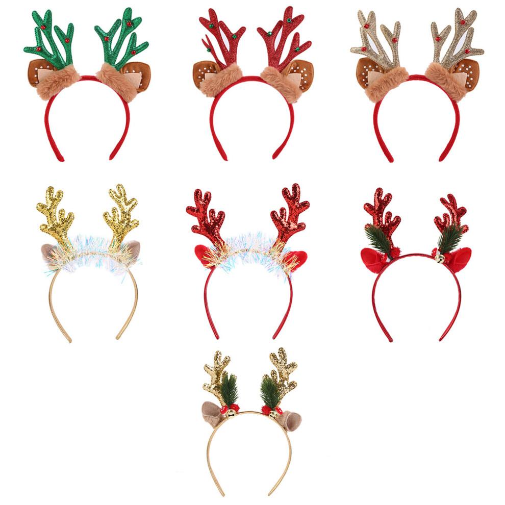 6pcs Holiday Reindeer Antler Hairbands With-Colorful Silk Red