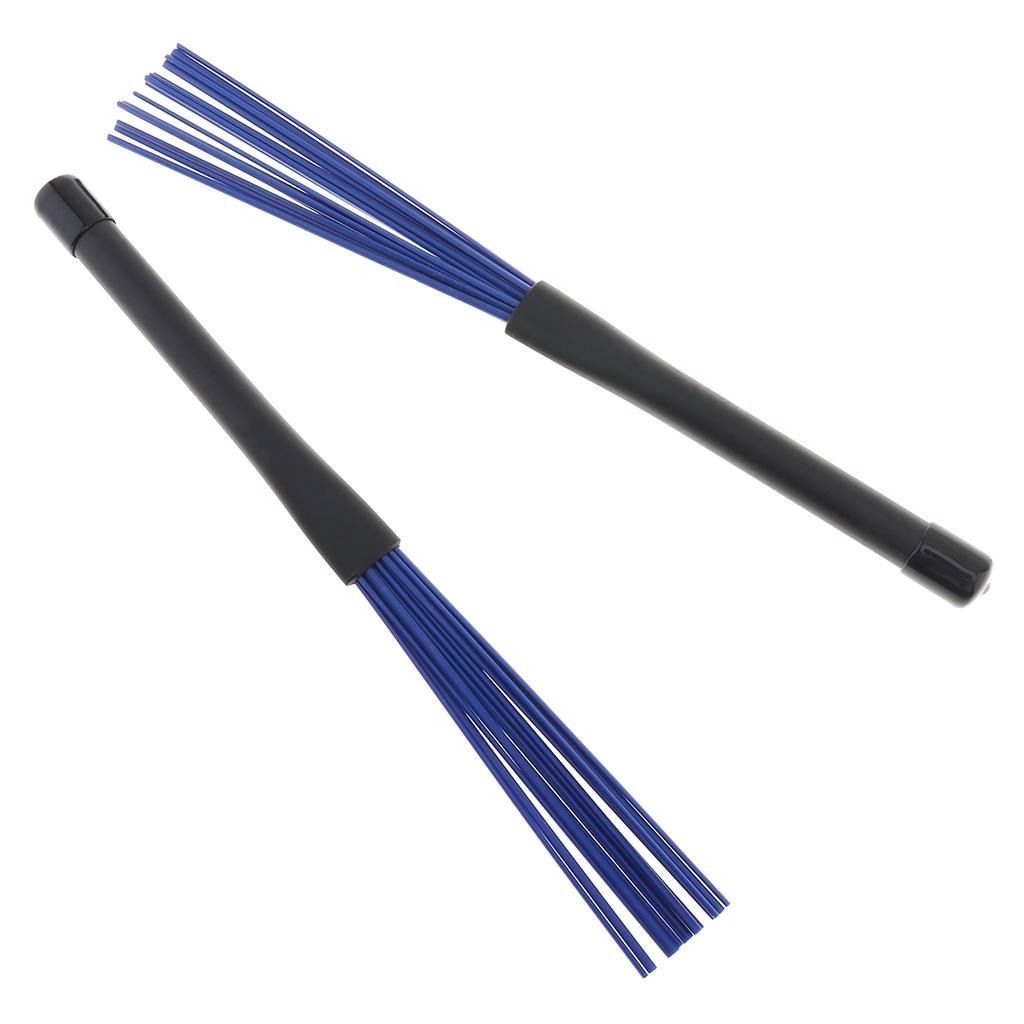 2 buc Manere Retractabile Negru Rigide Cauciuc Perii Tobe Jazz Bastoane Nylon Albastru