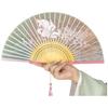 Chinese Ancient Style Portable Folding Fan Classical Wooden Handle Dancing Fan with Tassels Traditional Decorative Fan
