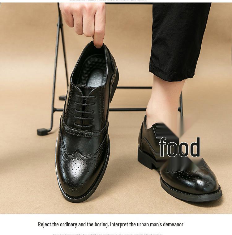 British Men's Carved Leather Brogues with Pointed Toe - Plus Size Formal & Casual Color Block Shoes