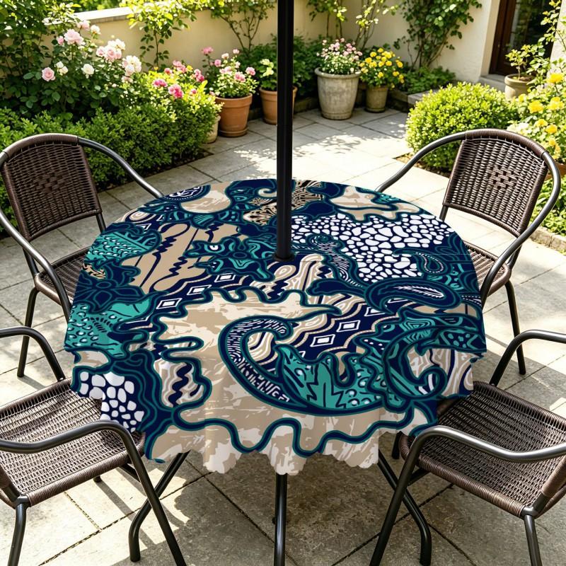 Outdoor Round Tablecloth With Umbrella Hole Patio Garden Deck Waterproof Oil Resistant Drop Cloth