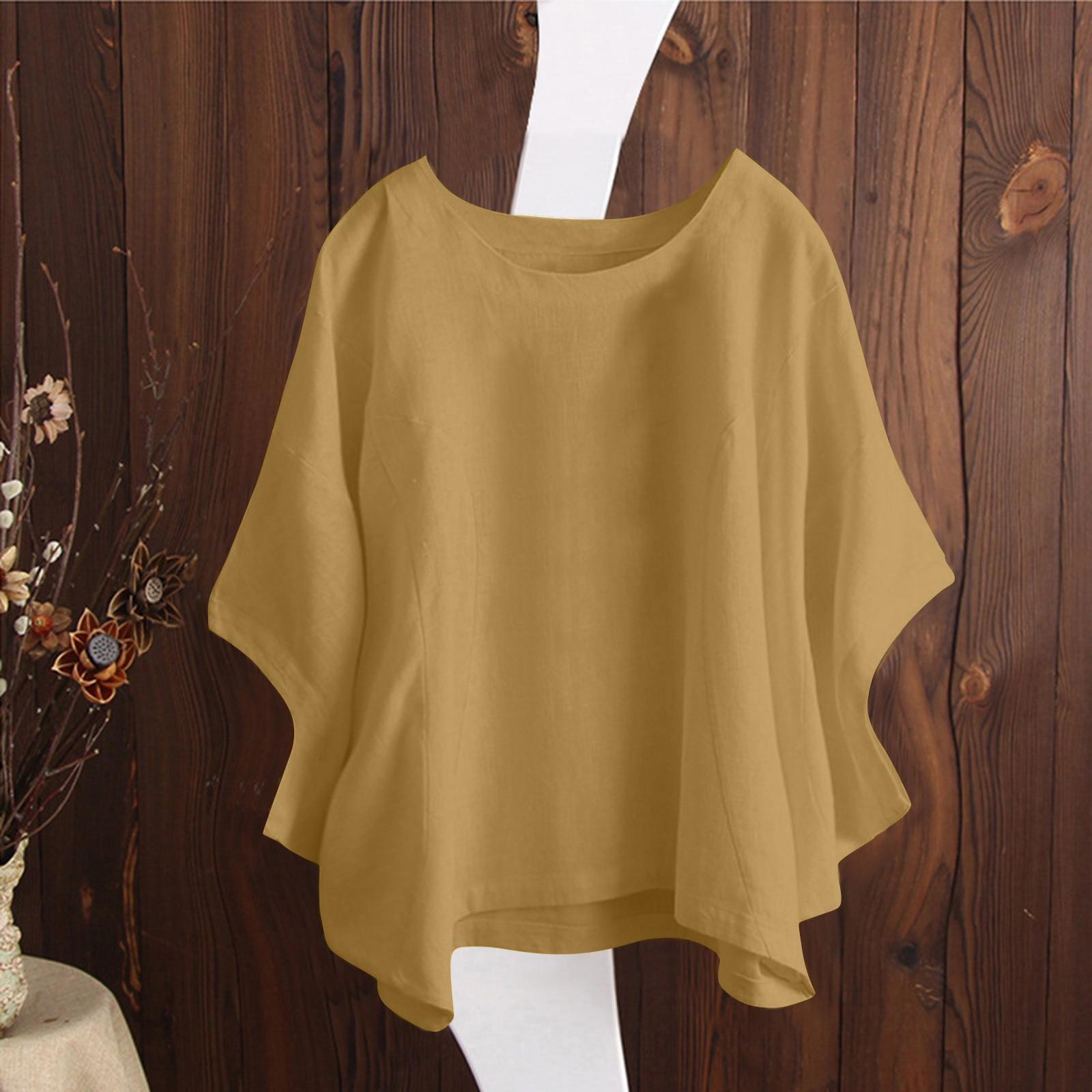 

Женская мода, повседневная темпераментная футболка с круглым вырезом и коротким рукавом, однотонная хлопковая футболка из конопли, топ M