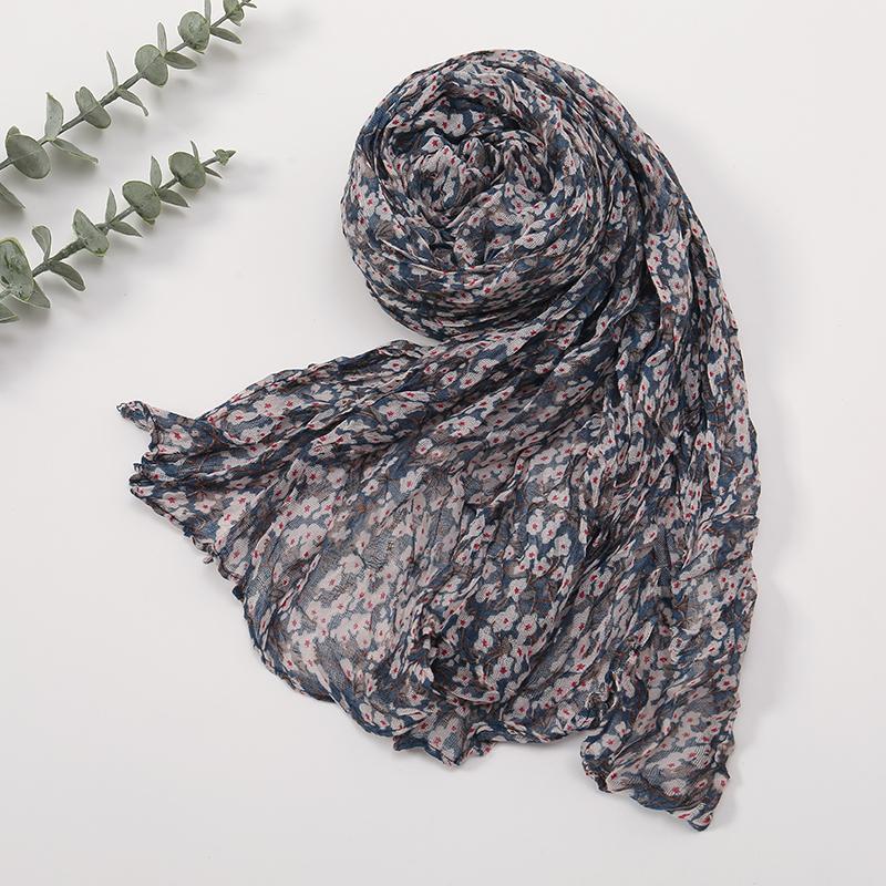 New Crinkle Floral Cotton Viscose Muslim Hijab Scarves For Women Long Shawl Headscarf Wrap Foulard Islam Turban Headband Bandana