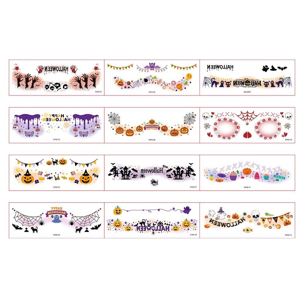 12Pcs Pumpkin Halloween Face Tattoo Sticker Body Art Scar Stickers Kids Adult Eye Make Up