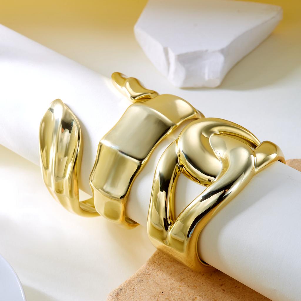 Vintage Punk Irregular Metal Chunky Bracelet for Women Exaggerated Geometric Smooth Heavy Cuff Bangle Hip Hop Party Jewelry Gift
