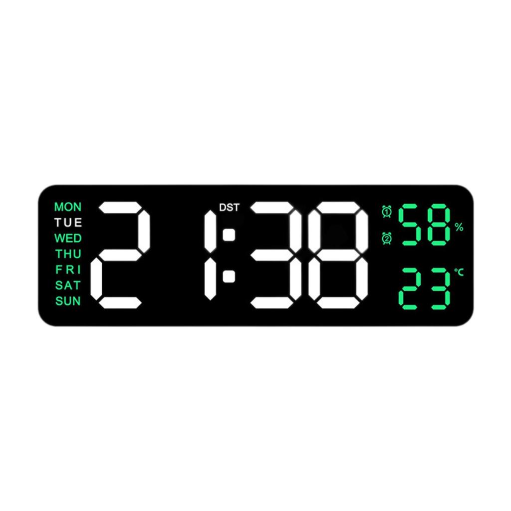 Digital Alarm Clock LED Display Memory Function 12/24H with Temperature Humidity Week Shows Plastic Desk Clock for Wall Hanging