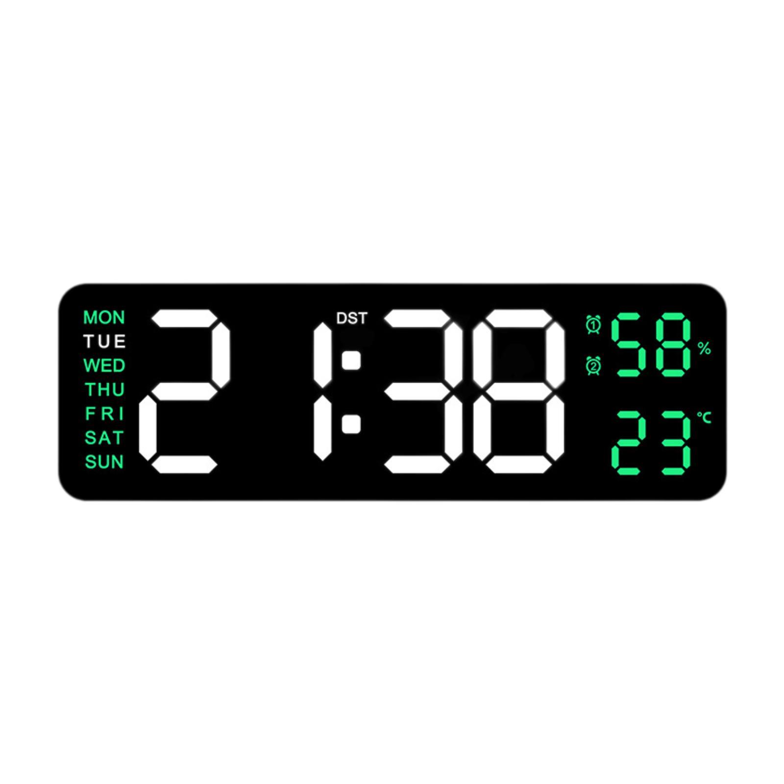 

Digital Alarm Clock LED Display Memory Function 12/24H with Temperature Humidity Week Shows Plastic Desk Clock for Wall Hanging зелёный