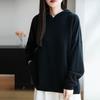 Women's Loose Fit Hooded Pure Wool Sweater – Casual Autumn/Winter Style
