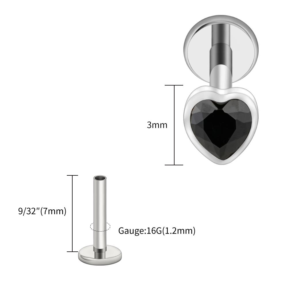 Right Grand ASTM F136 Titanium Heart Shaped CZ Flat Back Labret Stud 16G Garnet Cartilage Helix Ear Piercing Halloween Jewelry