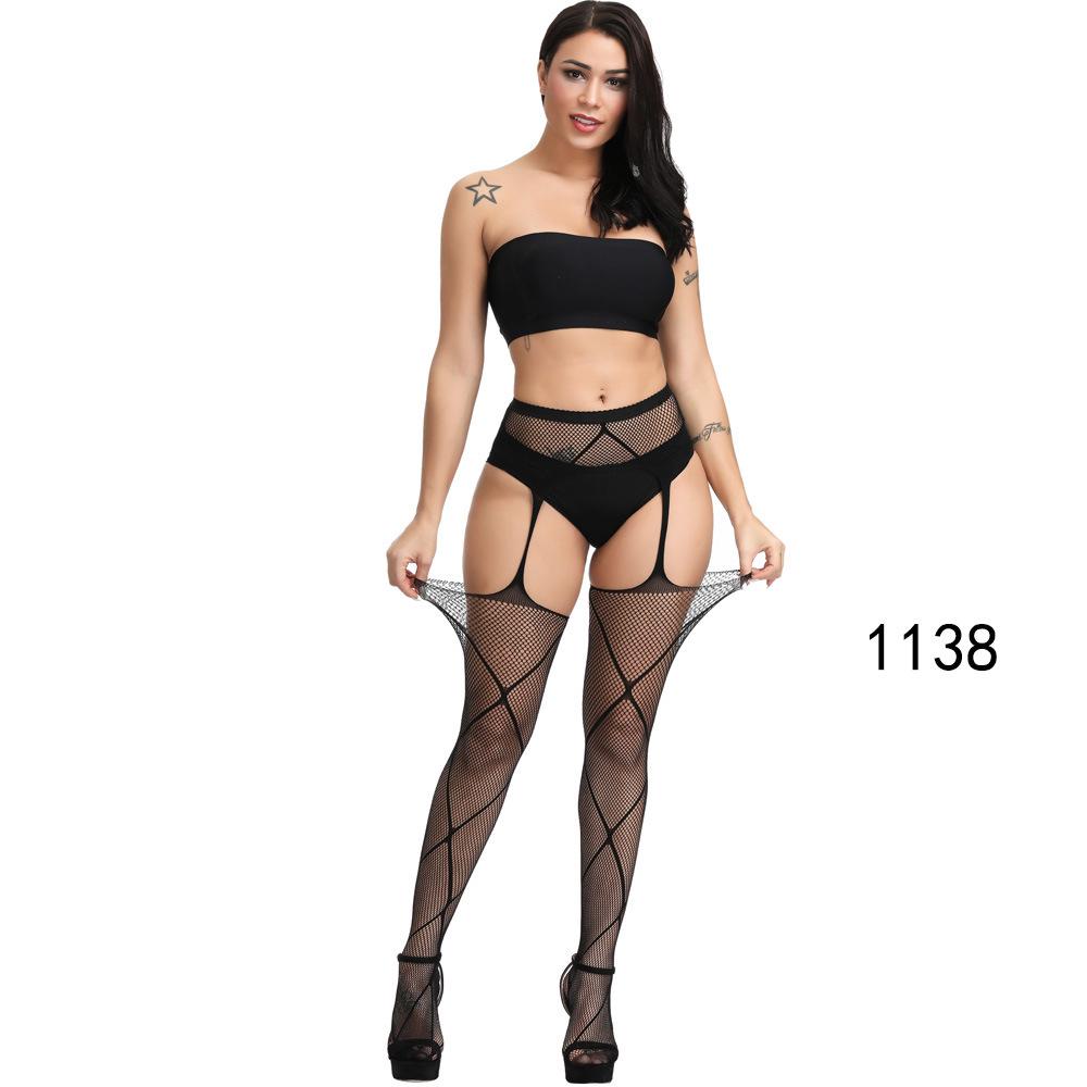 European & American Plus Size Fishnet Bodysuit: Sexy Open Crotch Hollow-Out Jacquard Suspender Stockings