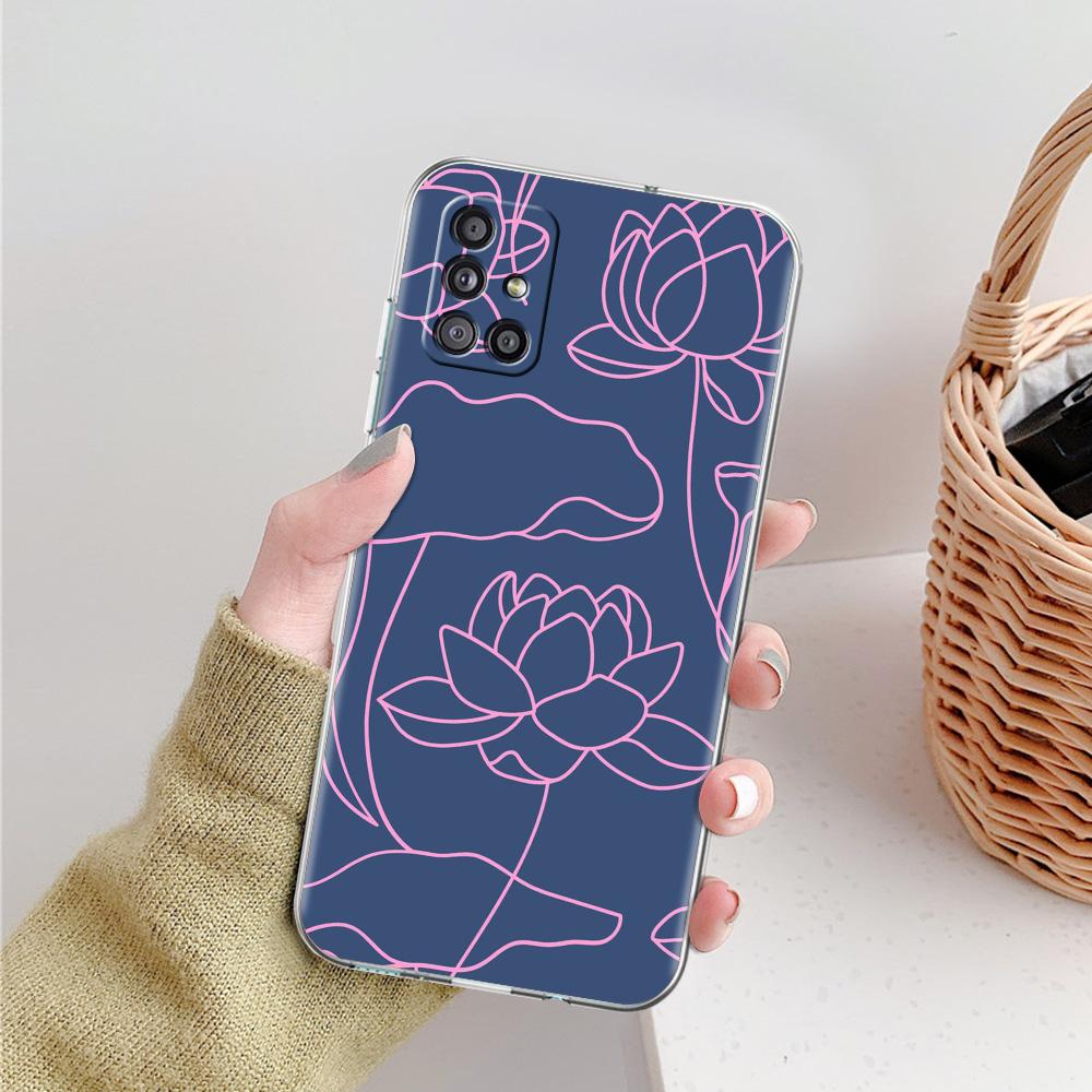 Phone Case For Samsung A15 A13 A35 A55 A51 A71 A41 A31 A21S A03S A05 A17 A23 A25 A33 A53 A73 5G A07 4G Clear Cover Lotus Pattern