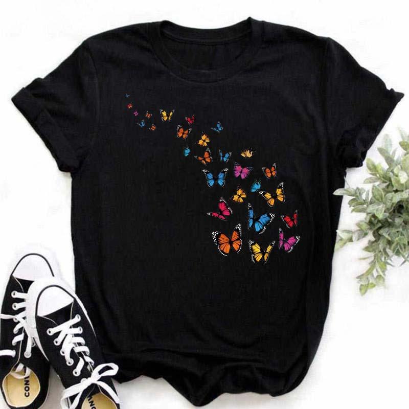 Summer Burst Cute Cartoon Butterfly Trend Letter Print Top T-shirt Woman Tops  Oversized T Shirt  Aesthetic Clothes