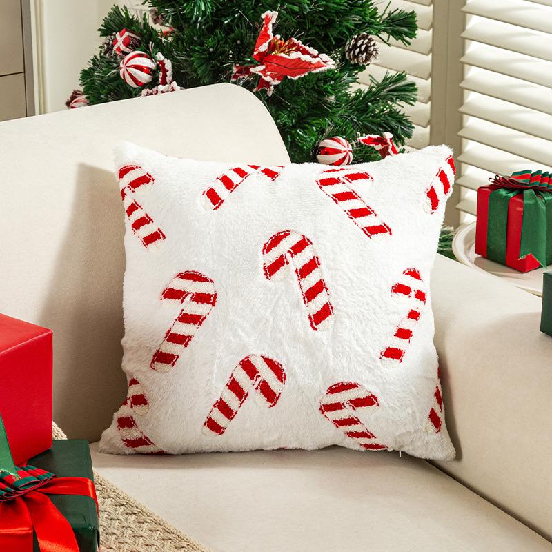 Christmas Pillow Covers Embroidered Lollipop American Holiday Decoration for Sofa Couch Bed Bedroom Cushion Case