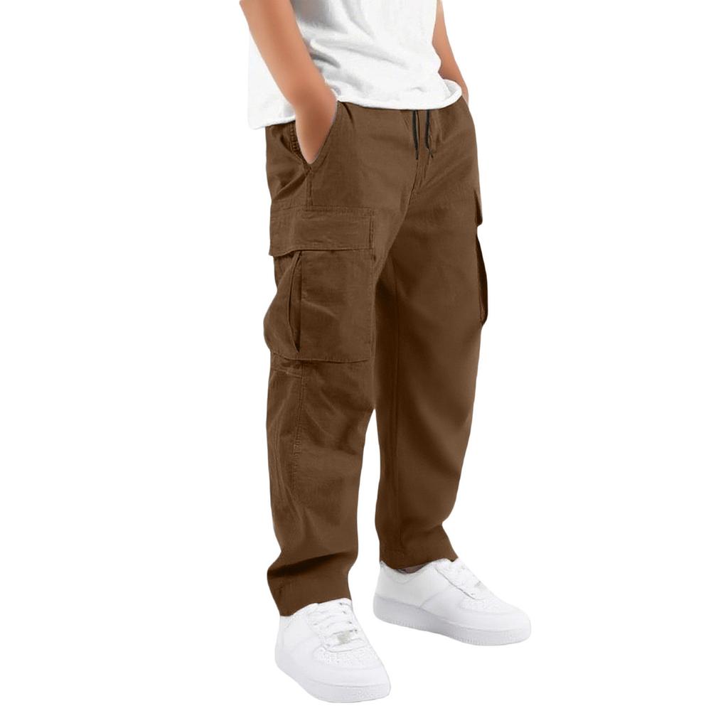 Boys' Elastic Waist Cargo Sweatpants with Multiple Pockets - Loose Fit Casual Jogger Pants for Big Kids