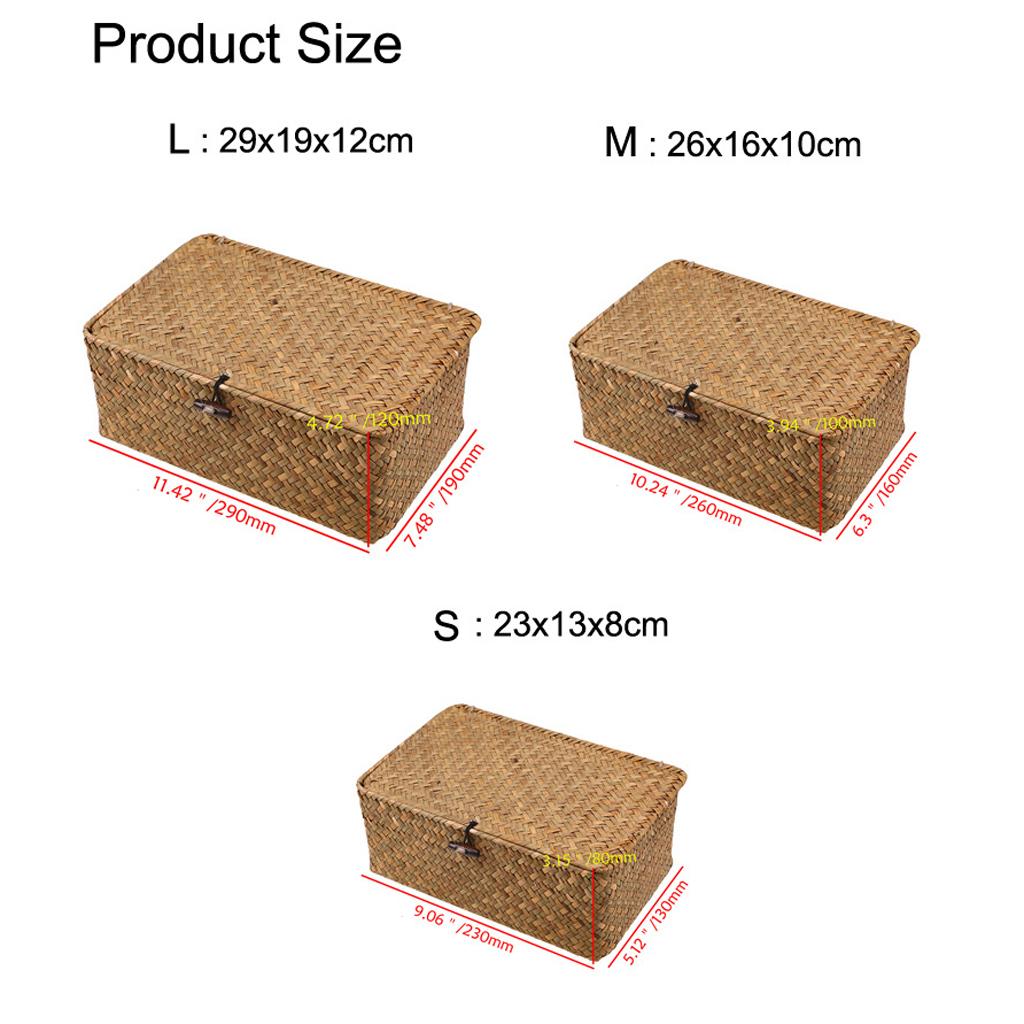 Wicker Basket with Lid, Seagrass Woven Basket for Storage, Decorative Storage Baskets Bins for Organizing Home