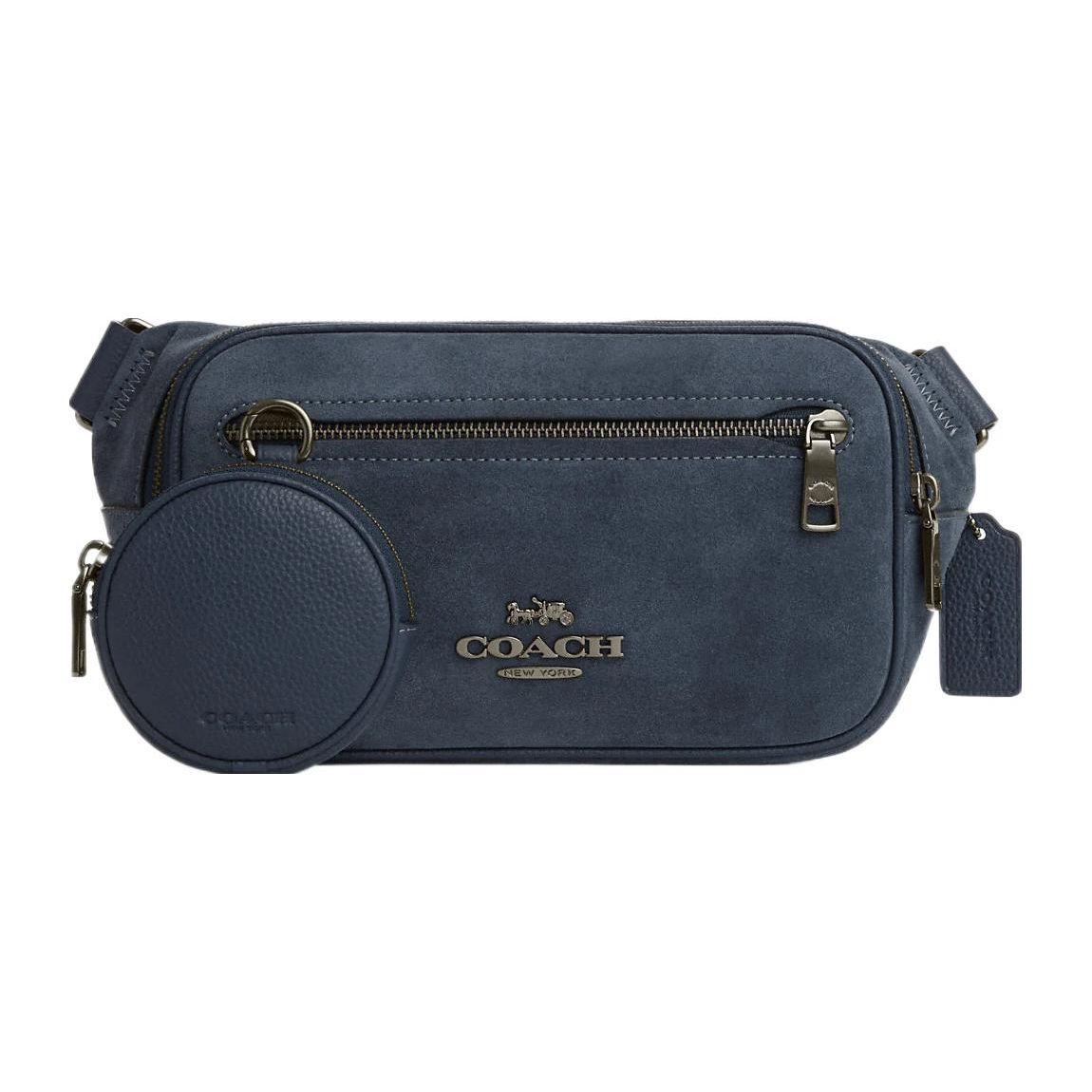 Coach Men's Blue Elias 29 Logo Classic Floral Zipper Multifunctional Pocket Leather Shoulder Crossbody Chest Bag Waist Bag Large Bags Cl946-Qbden