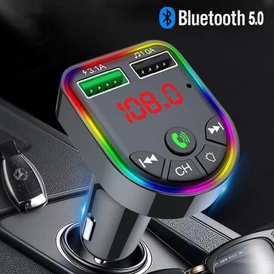 Auto Bluetooth 5,0 FM Sender 7-farbe Atmosphäre Licht Auto Kit MP3 Modulator Drahtlose Freisprecheinrichtung Audio Empfänger