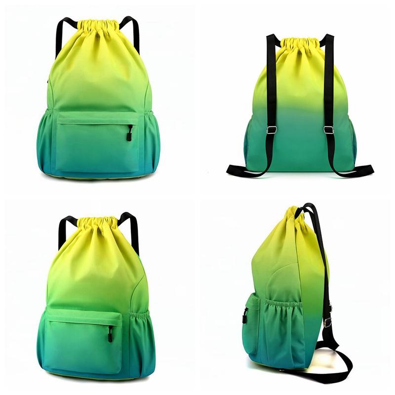 Nylon Gradient Bundle Pocket Backpack Large Capacity Waterproof Sports Drawstring Bag Portable Casual Daily Travel School Bag