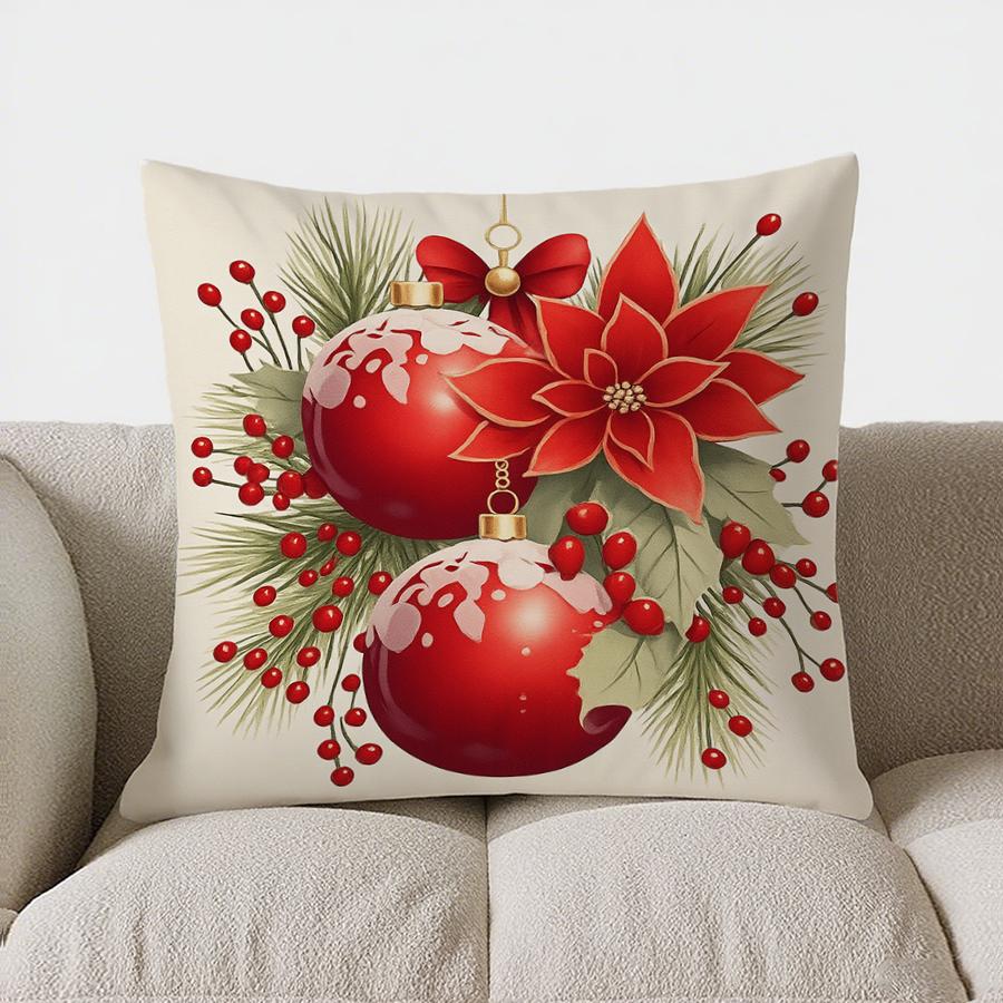 Home Decor Festive Berries And Greenery Decorative Pillow Pattern Cushion Cover Suitable For Sofa Bedroom Car Pillow Cover