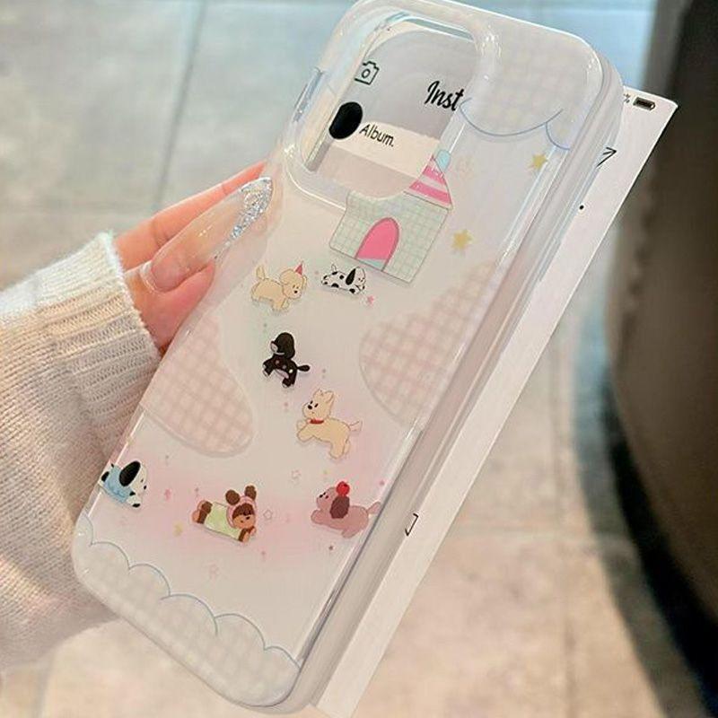 Flying puppy apple 16/17 mobile phone case IP15 girl Air white background imd cartoon 14/13 cute 12 hard case