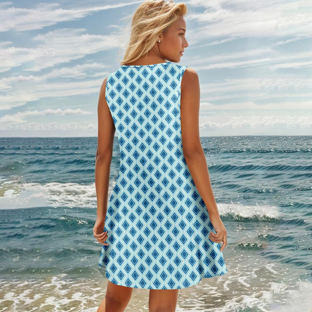 Summer Dresses For Women Beach Boho Sleeveless Printing Flowy Pocket Tshirt Tank Sundresses