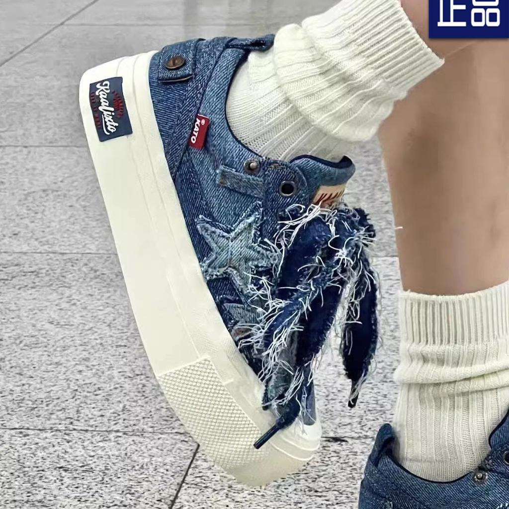 Star denim blue canvas shoes women's 2025 summer and autumn new niche design Korean version of casual sports shoes